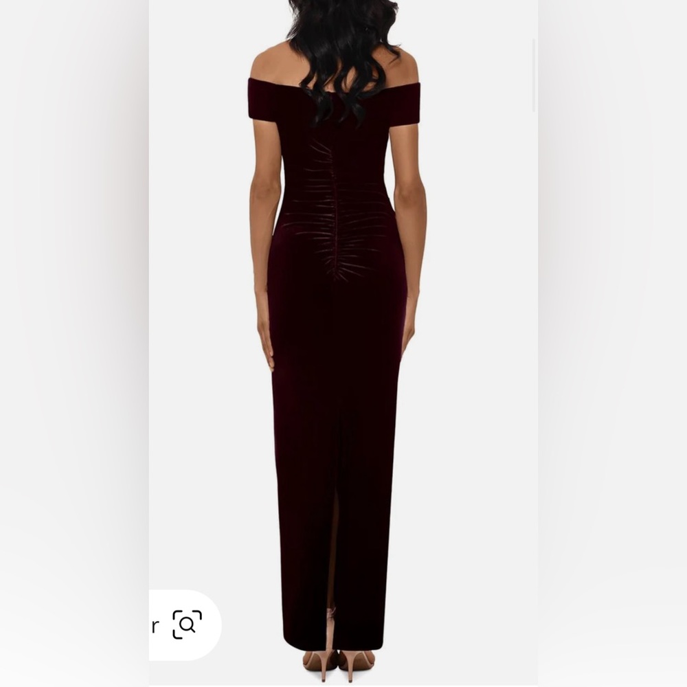 Xscape Burgundy Velvet Formal Dress - Picture 2 of 6